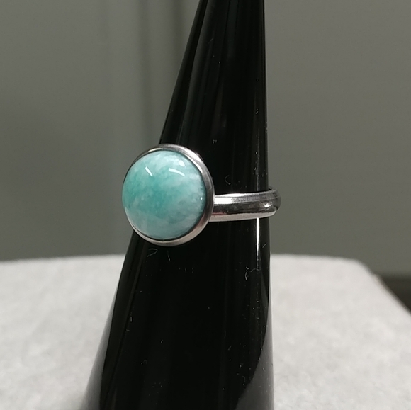 Amazonite Ring Natural Gemstone Adjustable Stainless-Steel Ring Crystal - Picture 4 of 15